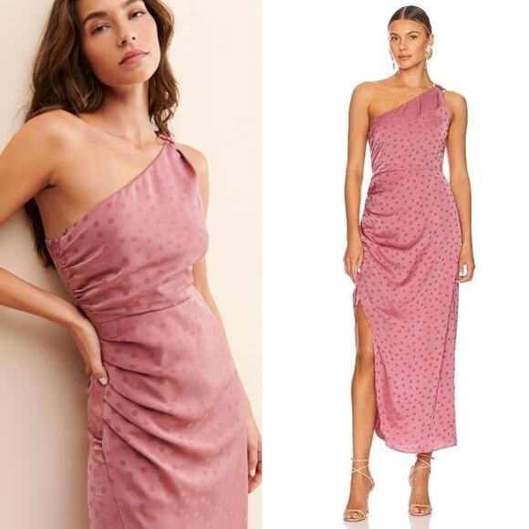 NWT FAVORITE DAUGHTER DRESS 12 MAUVE PINK POLKA DOT THE SINGLES TABLE MIDI - Picture 1 of 15
